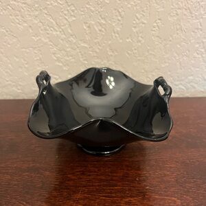 Vintage L E Smith Glass Bowl Dish Mt. Pleasant Black Amethyst Glass w/ Handles